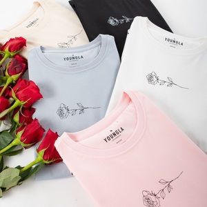 YoungLa Pastel Pink Rose Floral Lightweight Feather Tee